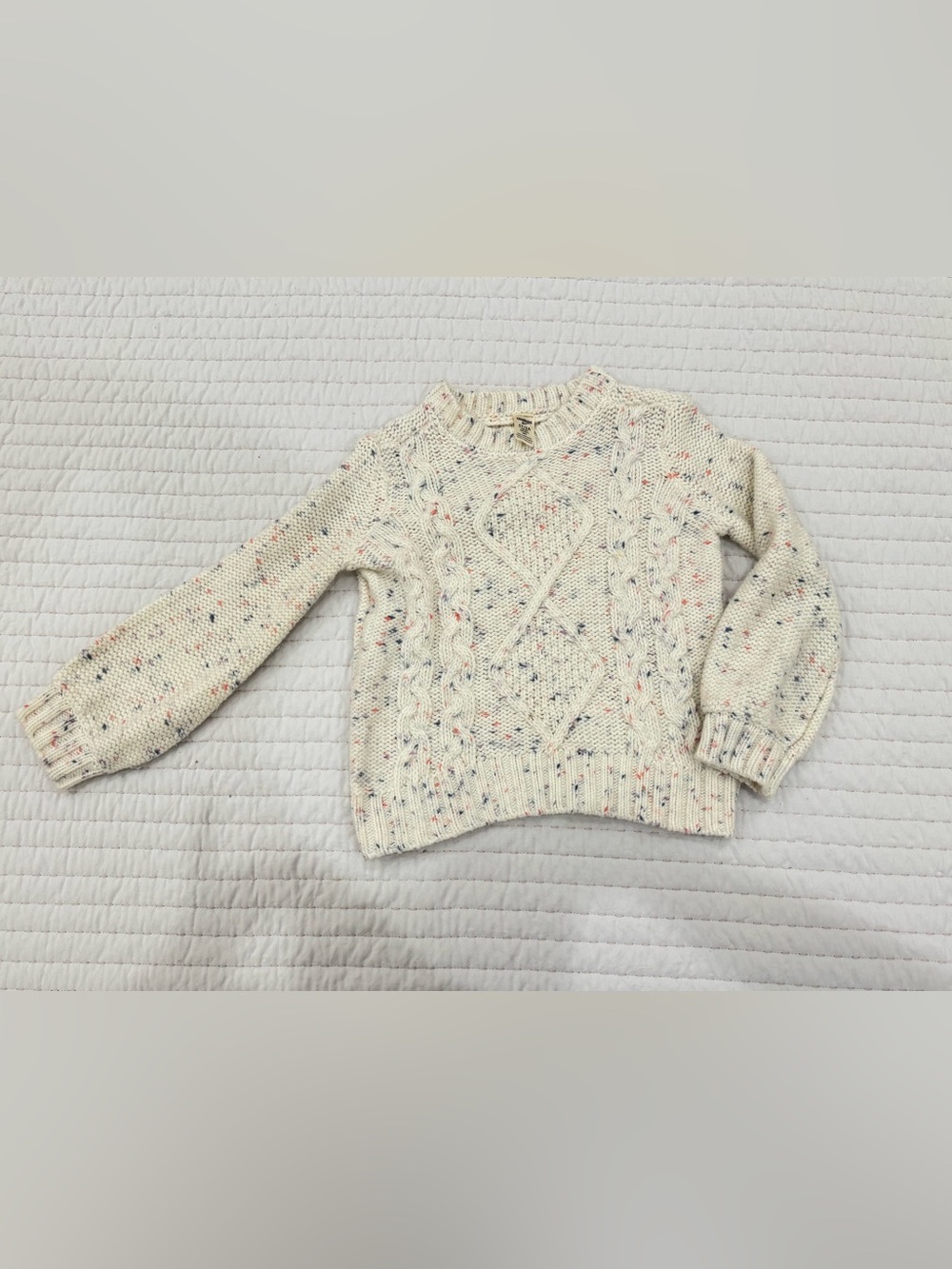 Oshkosh Girls Cream Cable Knit Sweater with Multicolor Speckle